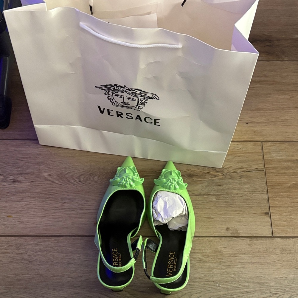 Versace Lime Green Embellished Heels